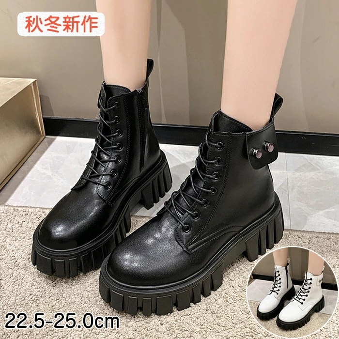 ブーツ レディース 歩きやすい 黒 秋冬 美脚 厚底 ショートブーツ 太ヒール レースアップブーツ み上げ ブーツ レースアップブーツ シンプル ソフトタッチ ストレッチブーツ フェイクレザー シュー