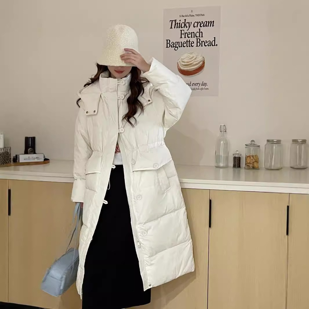 ダウンジャケット女性のための 2024 新しい韓国スタイルルーズ怠惰なスタイルベルト大きなポケットロング女性のジャケットハイエンド