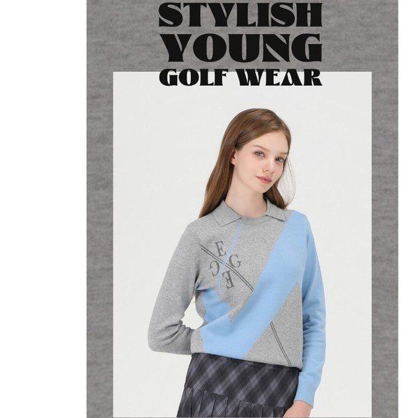 女性パターンジャカードポロスセーター6J63602チャコールグレーメランジグレー04_CC