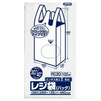 ジャパックス レジ袋ノンブロックベロ付き 関東30号/関西40号 乳白 100枚10冊3箱 RC30