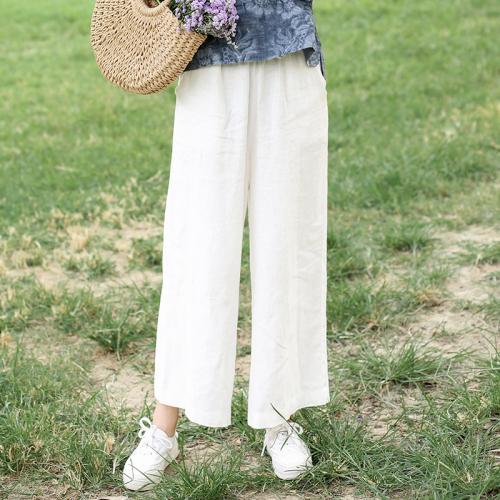 ワイドパンツ レディース ボトムス 春夏 リネン ストレート カジュアル シンプル 白 緑