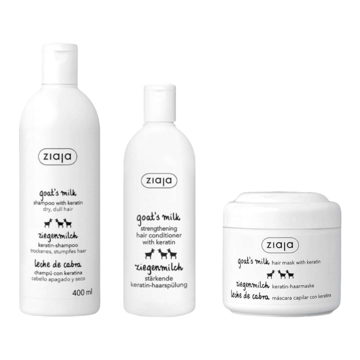 Ziaja(ジャヤ) ゴートミルクケラチンヘアケアセット(シャンプー400ml+コンディショナー200ml+ヘアマスク200ml)