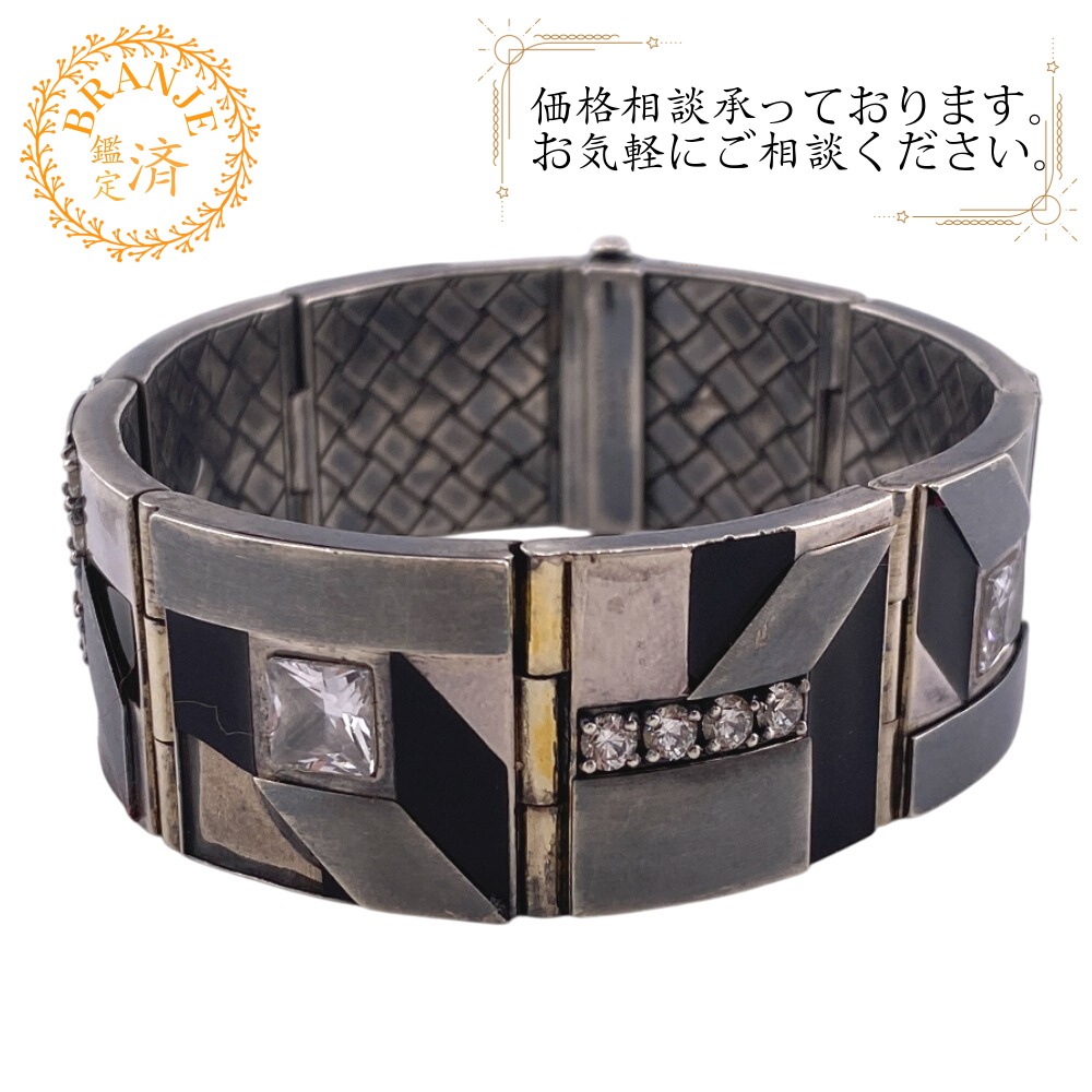 ラインストーン ビジュー バングル バイカラー ステンレススチール ブレスレット シルバー ブランド