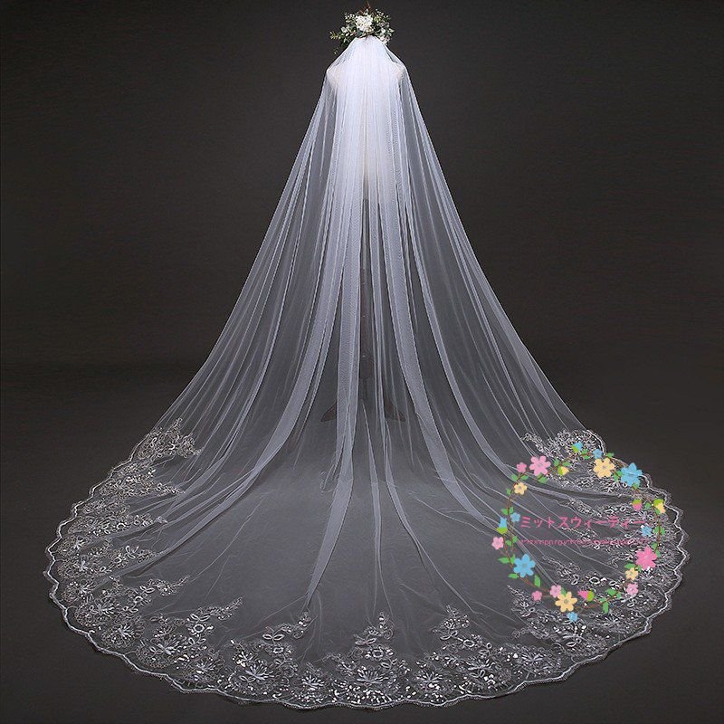 ウエディング ロングベール 結婚式 安い マリアベール ブライダルベール 花嫁 チャペルベール 二次会 ウェデイングベール 披露宴 刺繍