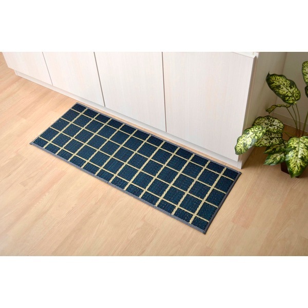 1080340195205 キッチンマット 滑りにくい加工 国産い草 シンプル チェック ネイビー 43×240cm メーカー直送