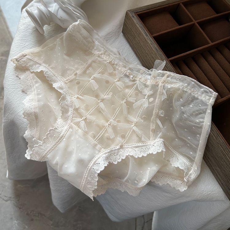 【1点ご購入 で10点プレゼントいたします】通気性のある羽の網糸波点蝶ネクタイ釘ビーズレースの乙女パンツ