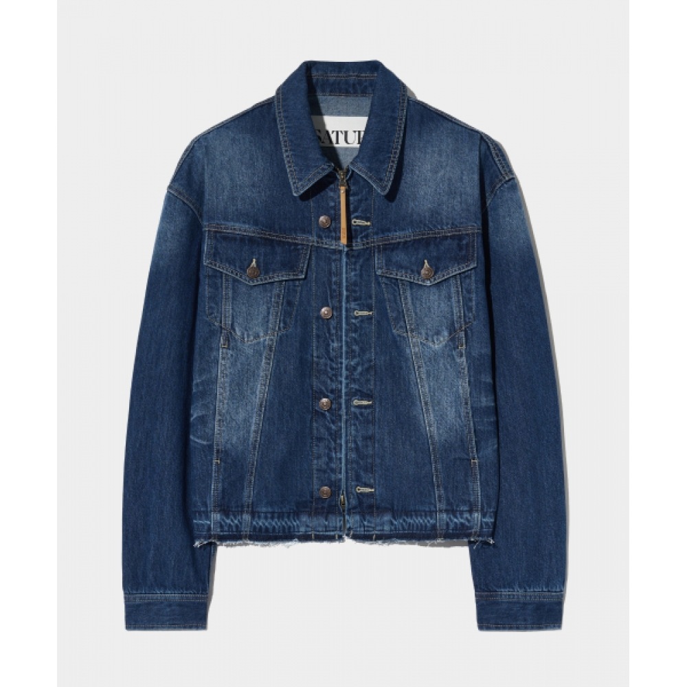 SATUR ガボンウォッシュデニムトラッカージャケットミディアムブルー