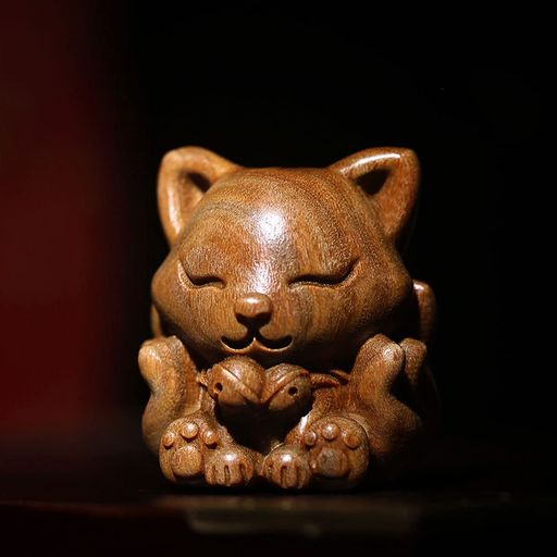 YZBQEJ ミニ かわいらしい 狐 置物 5.2CM 九尾の狐 動物 九尾 キツネ 工芸品 木彫り 置物 (きつね 置物)