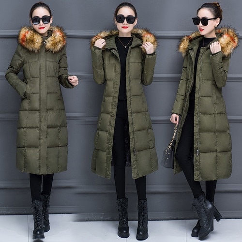 5230.ファーフード付きダウンコート（カーキ）2019 春夏 sale 春夏 sale アウター ジャケット 美ライン おしゃれ きれいめ オフィス ビジネス お出かけ パーティー 女子会 普段使い