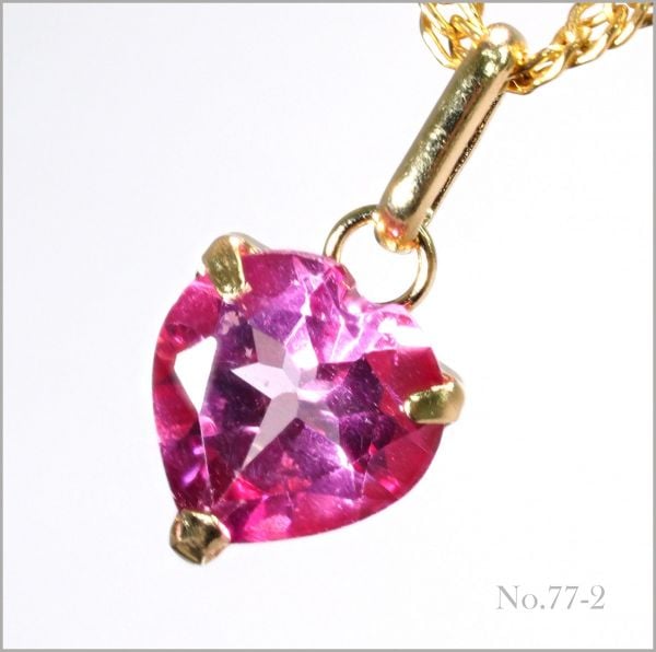 18金 天然 ピンク トパーズ ハート カット ネックレス No.77-2 刻印有 18K