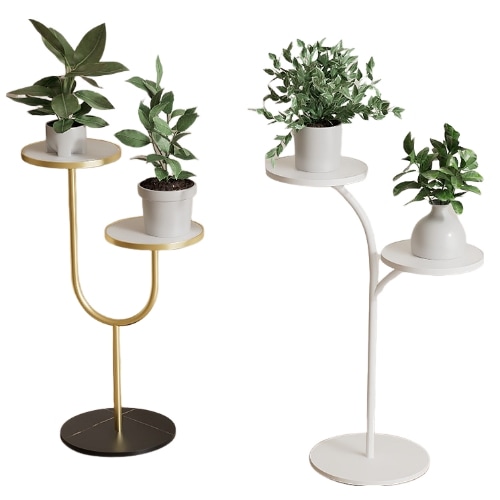 小物や植木鉢などを飾る フラワースタンド シェルフ モダン 北欧 棚 インテリア おしゃれ ラグジュアリー 玄関 リビング 庭 ホワイト ブラック ゴールド