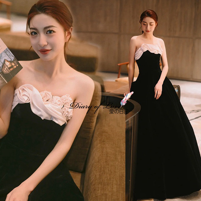 黒 ステージドレス パーティー 衣装 舞台 コンサート 結婚式 音楽会 演奏会用ドレス 発表会用ドレス