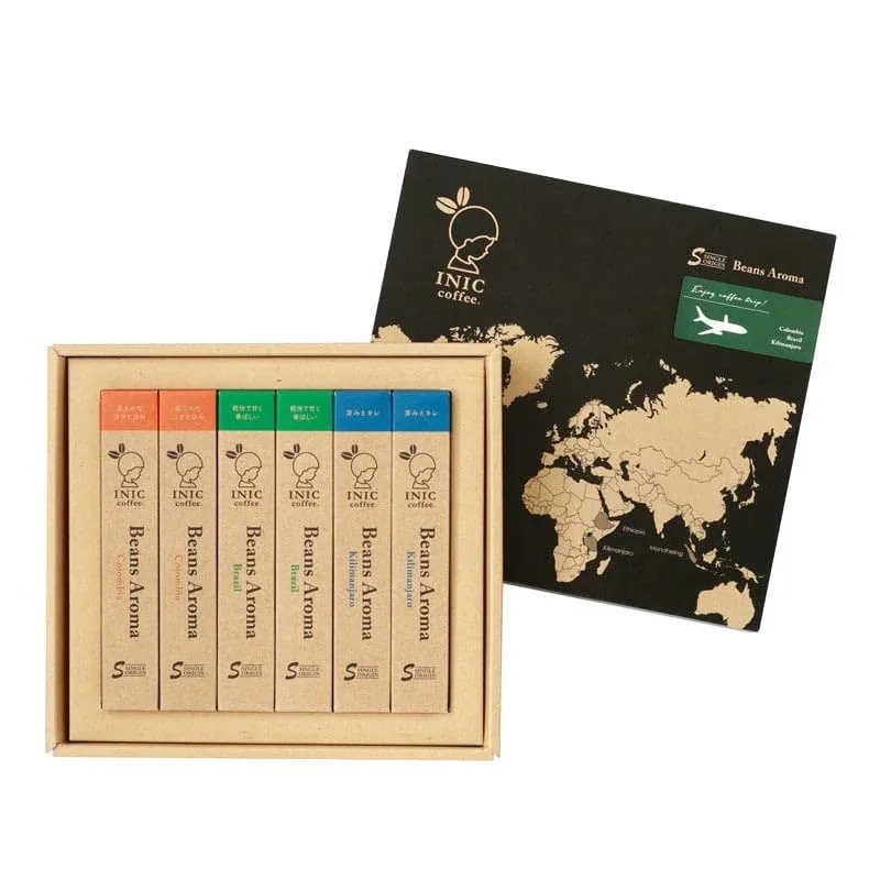 INIC coffee Beans Aroma アソート スティック 18本 コーヒーギフトセット3つの産地が楽しめるアソートセットシングルオリジンコーヒーコロンビア・ブラジル・キリマンジャ