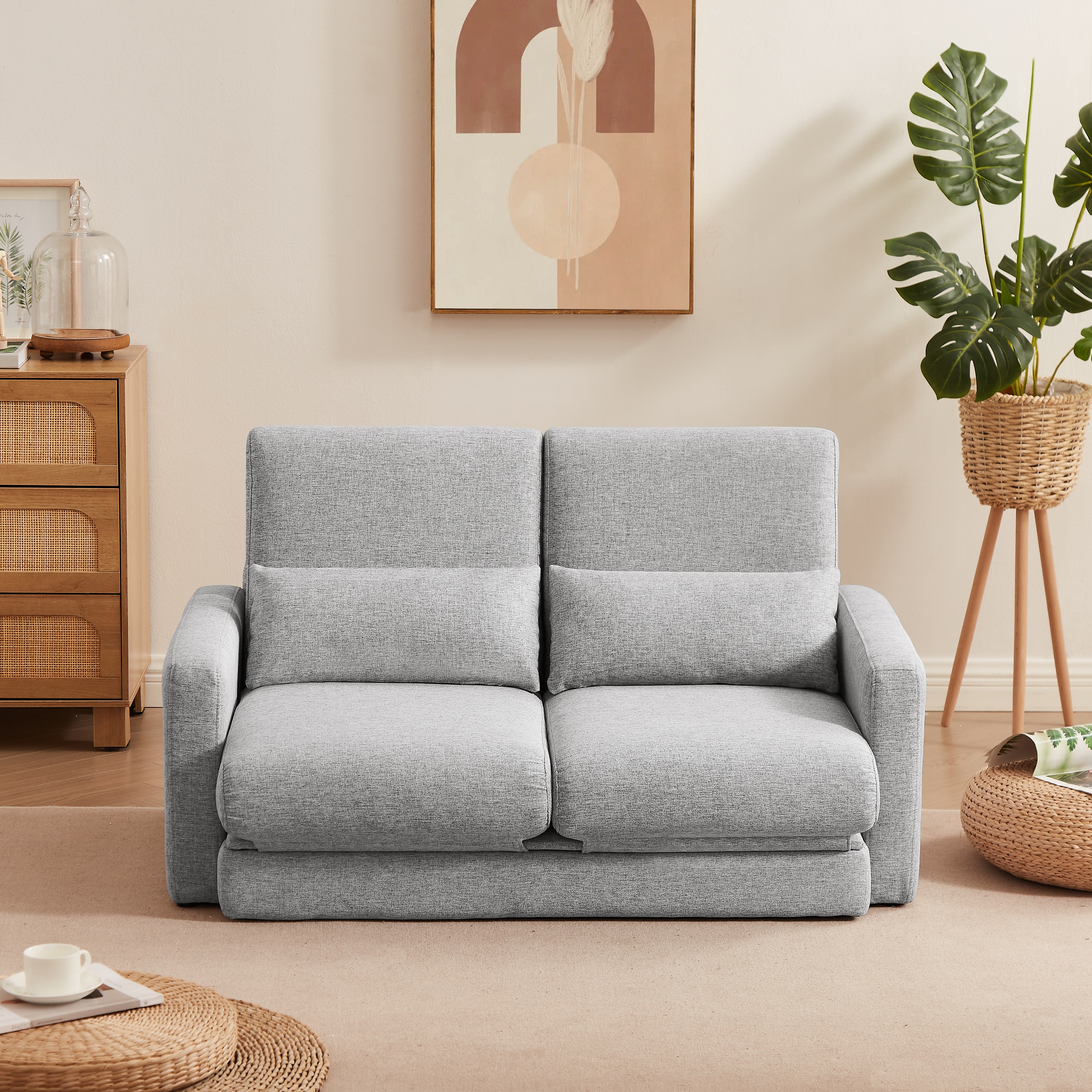 1470国内入荷済!!2 seater sofa ソファ 2人掛け 収納付き ファブリック 両側に肘掛け付き 木脚外し可能 ローソファ コンパクト ひとり暮らし カウチソファー
