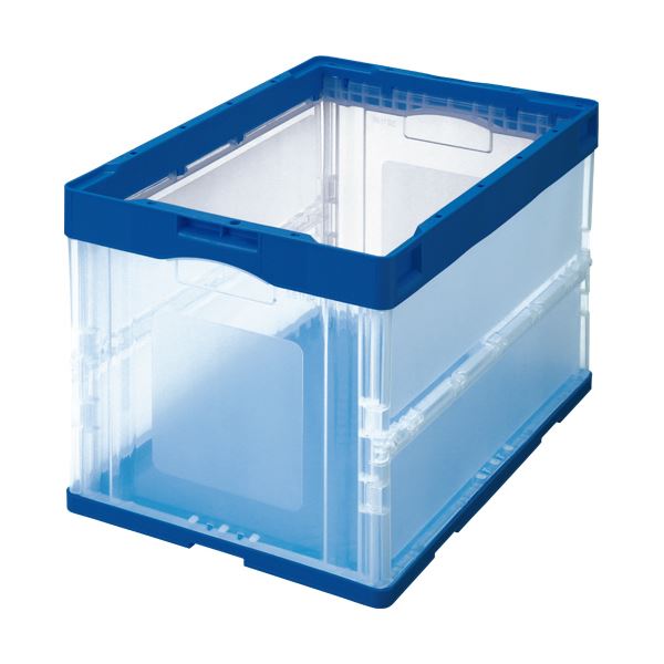 （まとめ）TANOSEE 折りたたみコンテナ 60L ダークブルー/透明 1台 (×3セット)