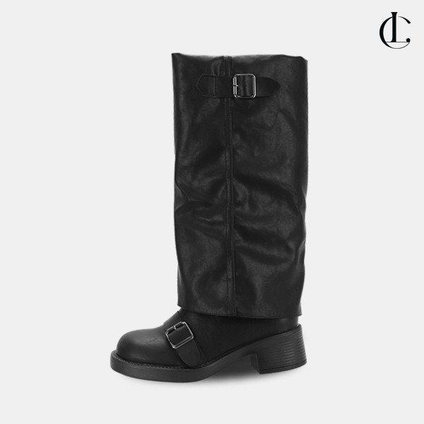 レディース レザー ロングブーツ 背が高くなるバックル ストラップ ブーツ LSS639