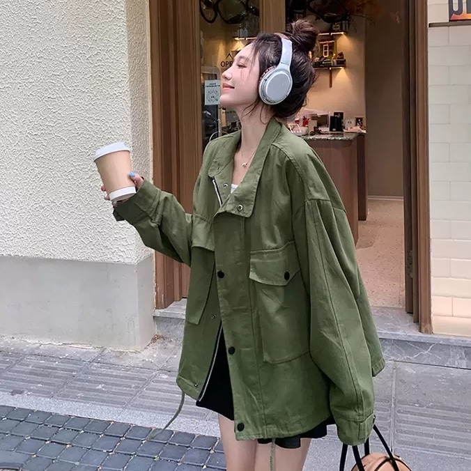 アウター ブルゾン ジャンパー ミリタリー ジャケット ドローストリング オーバーサイズ ドロップショルダー 長袖 大人可愛い シンプル お洒落 こなれ感 普段使い 8,066円