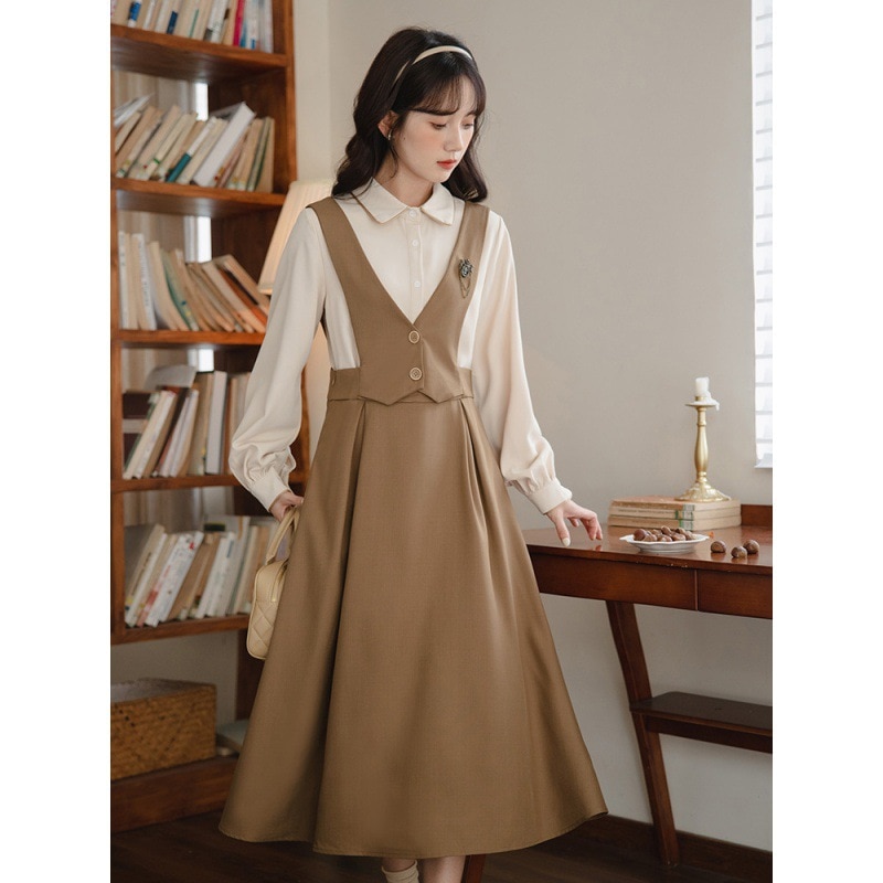 秋冬 甘い シングルバックル ストラップスカート じゅんしょく 簡単な アカデミックワンピース 長袖 ホームスカート