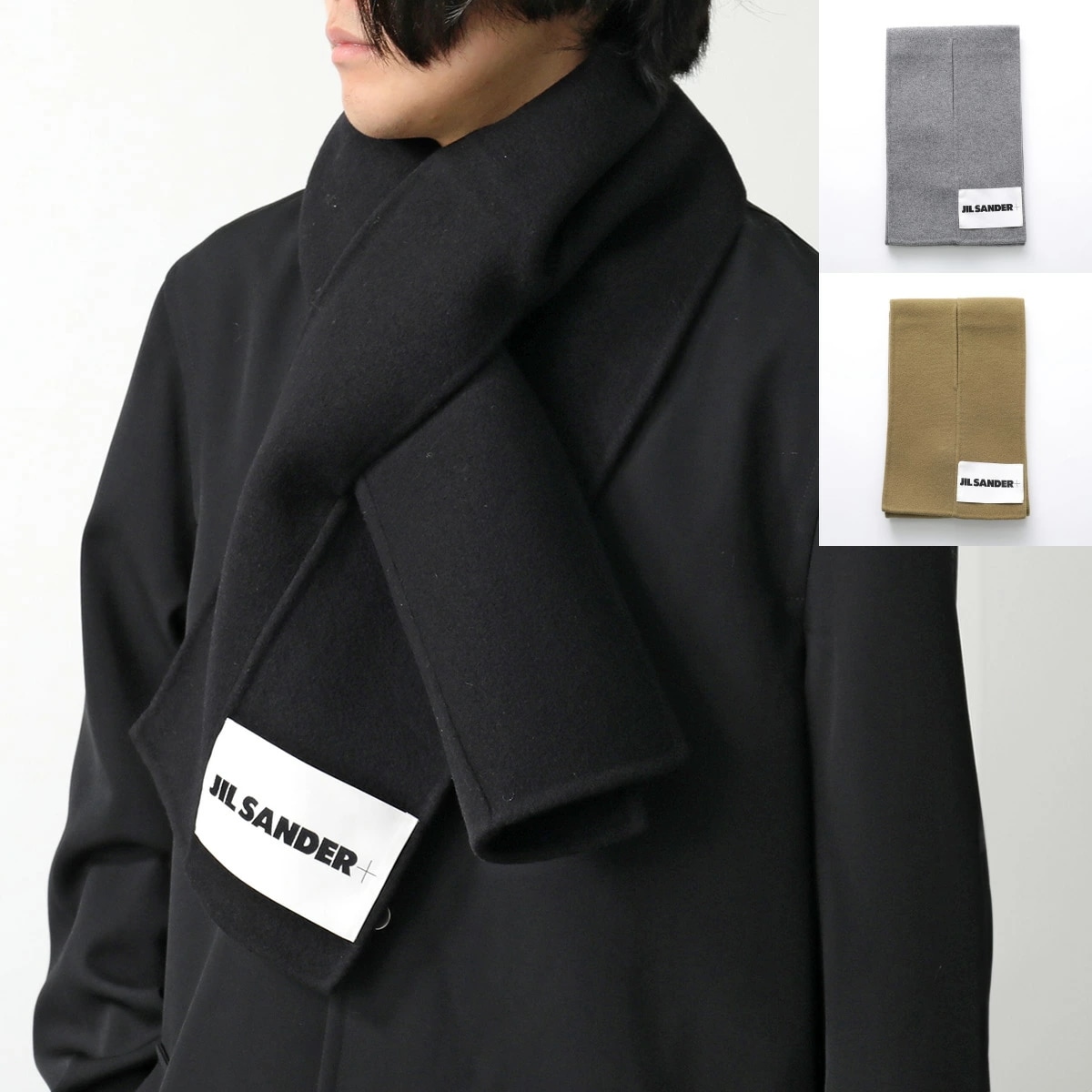 JIL SANDER+ ジルサンダー プラス マフラー J47TE0116 J40020 メンズ ウール ストール ロゴラベル カラー3色