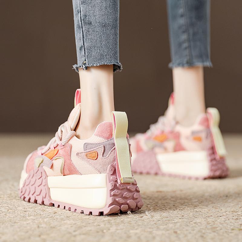 数量限定品厚底 スニーカー かわいい 個性的 華やか 運動靴 レディース 女性用 韓国系 ダッドスニーカー ピンク ブルー ホワイト 青 白 カラフル ニュアンスカラー ユニーク 映える 5cmヒール