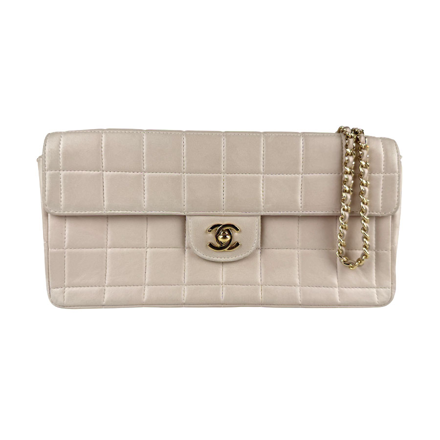 シャネル CHANEL ショルダーバッグ チョコバー レザー ライトピンク ゴールド レディース z6495