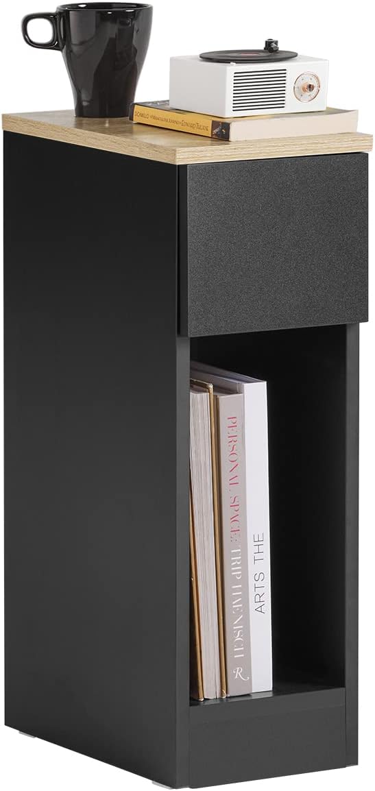 SoBuy ベッドサイドテーブル ナイトテーブル スリム サイドテーブル 奥行き35x 幅20x高さ60cm 省スペース オシャレ 引き出し付き 北欧風 ソファー サイドチェスト 寝室 リビング サイ