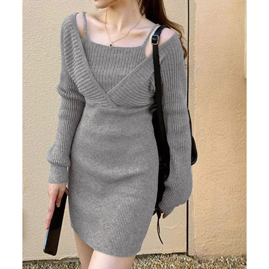 カシュクールニットワンピース ミニワンピ30%までに制限