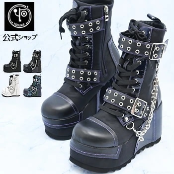 【公式SHOP特典キズ補修液付】 ヨースケ 厚底 ブーツ レディース レースアップ 10cm 厚底フラット