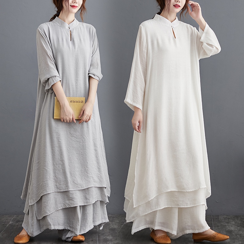 【急速出荷】中国式中長期文芸ヨガ服茶服禅ダンス服スーツ女性トレーニング服舞台公演服