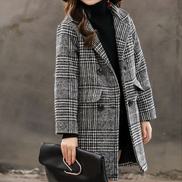 ダブルボタンチェックコート(毛裏地)/子供ジャケット/起毛裏地コート