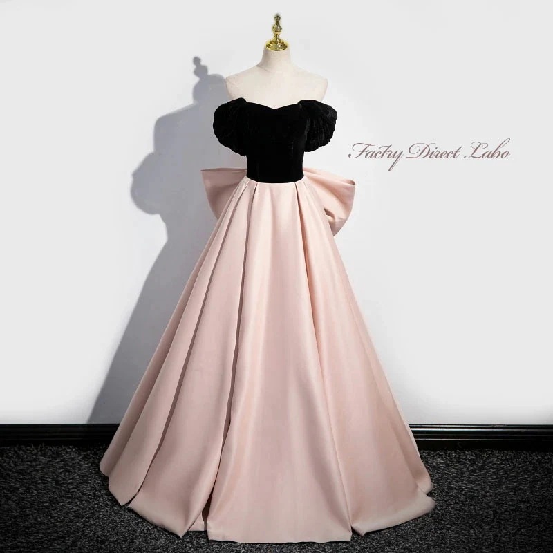 カラードレス 3way ロングドレス ブラック つけ袖 黒 ピンク バックリボン パーティードレス ウェディングドレス ウエディングドレス 結婚式 二次会 花嫁 前撮り 演奏会 発表会 カクテルドレス 12,205円