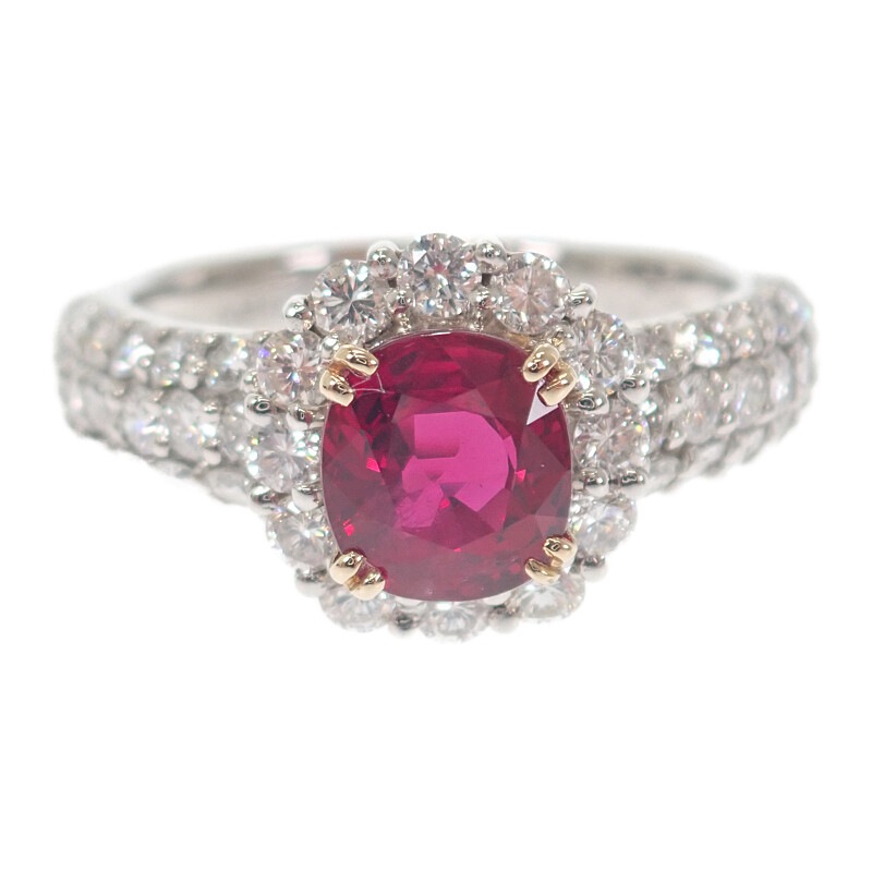 デザイン ジュエリー タイ産 加熱 リング K18イエローゴールド レッド 14号 ルビー ダイヤモンド レディース【Aランク】