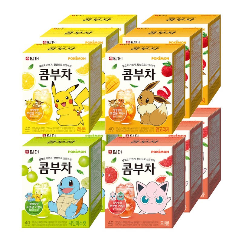 コンブチャ 5g * 120スティック 4種 ポケモンキーリング付 / 大容量パック レモン シャインマスカット マンゴーリッチ グレープフルーツ 韓国 美容茶 ダイエット 乳酸菌 韓国 ダイエット