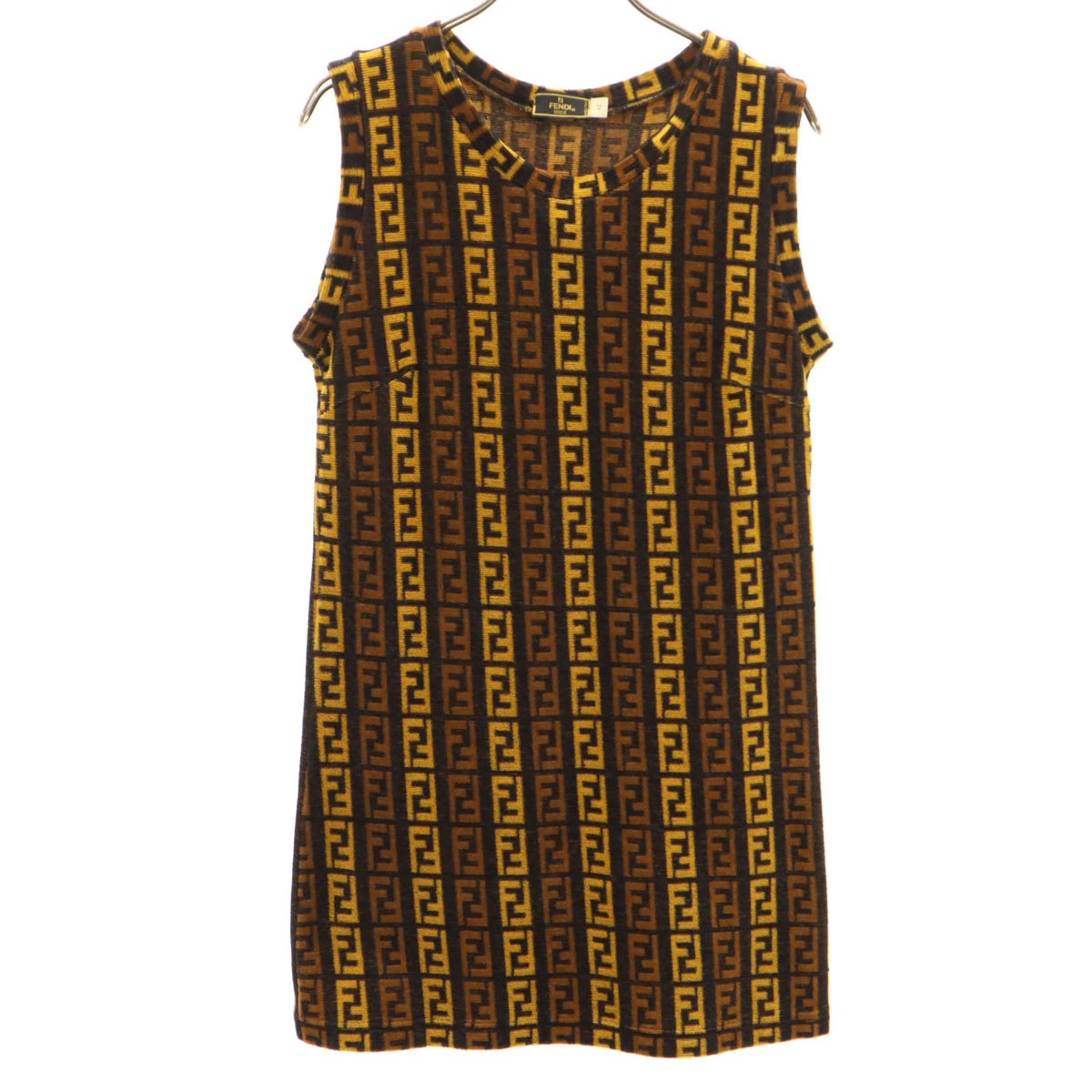 イタリア製 ズッカ柄 ノースリーブ パイル地 カットソー 42 ブラウン系 レディース 古着