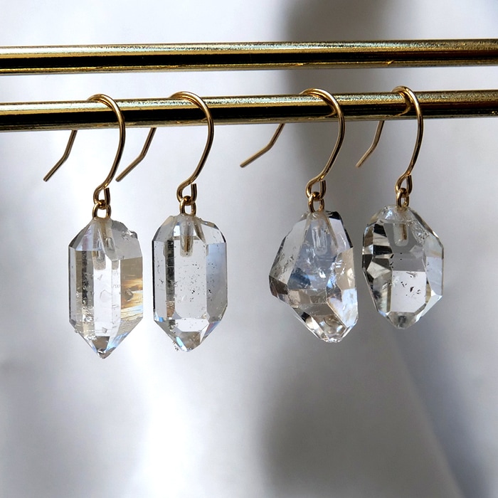 ハーキマーダイヤモンド アメリカ産 ピアス K18 ゴールド フック 2個 1セット ラフ 日本製