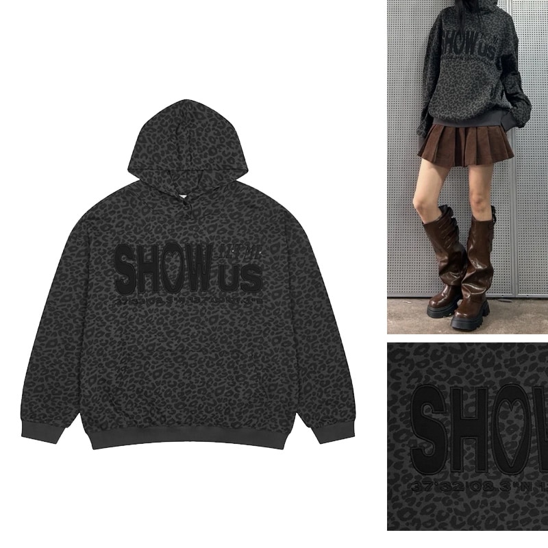 SH SHOW US LEOPARD HOODIE(CHARCOAL)