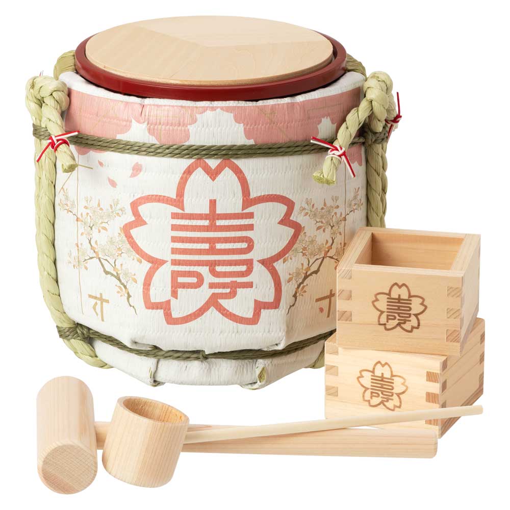 ミニ鏡開きセット 菰樽 春 櫻守 桜 絵枡2個付き 岸本吉二商店 鏡開き 結婚式 披露宴 720ml