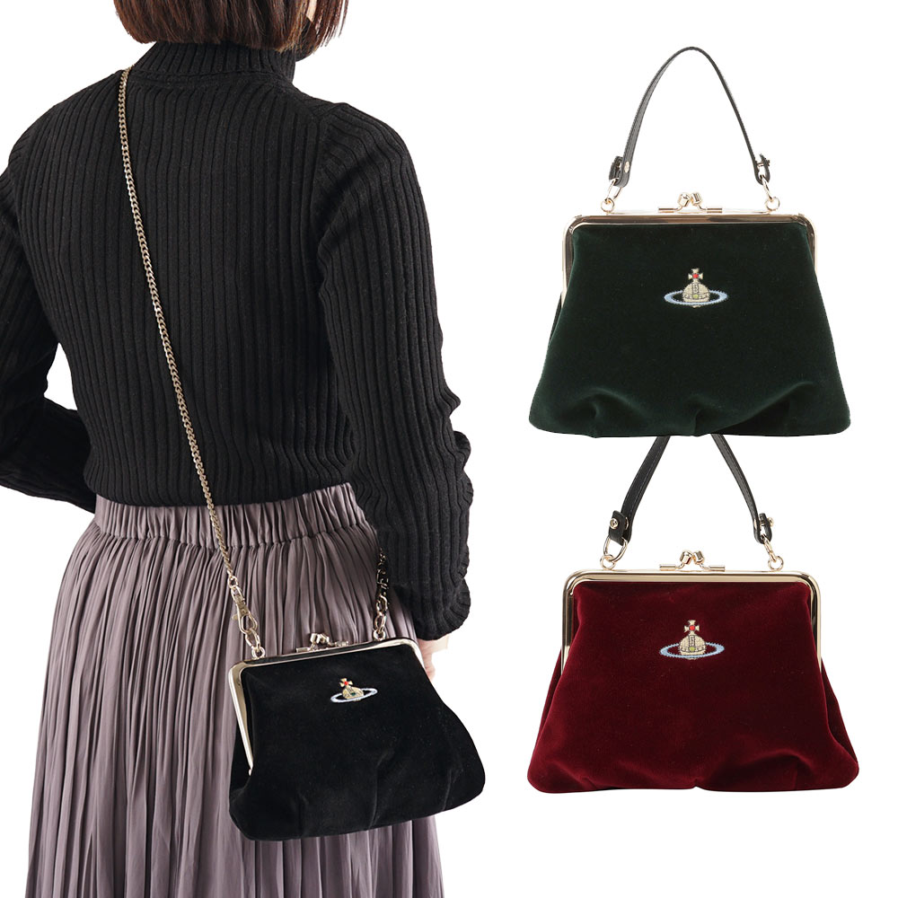 【最短翌日着】Vivienne Westwood ショルダーバッグ ヴィヴィアンウエストウッド GRANNY FRAME PURSE 鞄 がま口 チェーン 2way バッグ クラッチバッグ ベロア調【