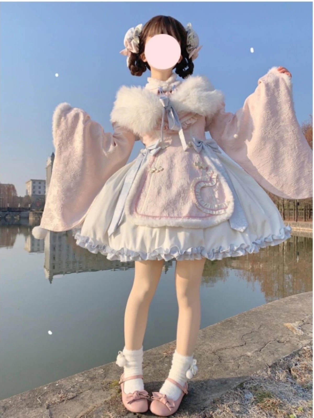 【ni-i-ight】中華風の甘いLolitaのスカートの新しい軍服のかわいい少女の白いマントは色にぶつかって腰のワンピースのスーツを収めます
