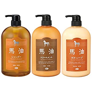 【テレビで話題】 馬油シャンプー＆トリートメント＆ボディソープ/ポンプボトル３点セット/アズマ商事　旅美人　馬油シリー セット