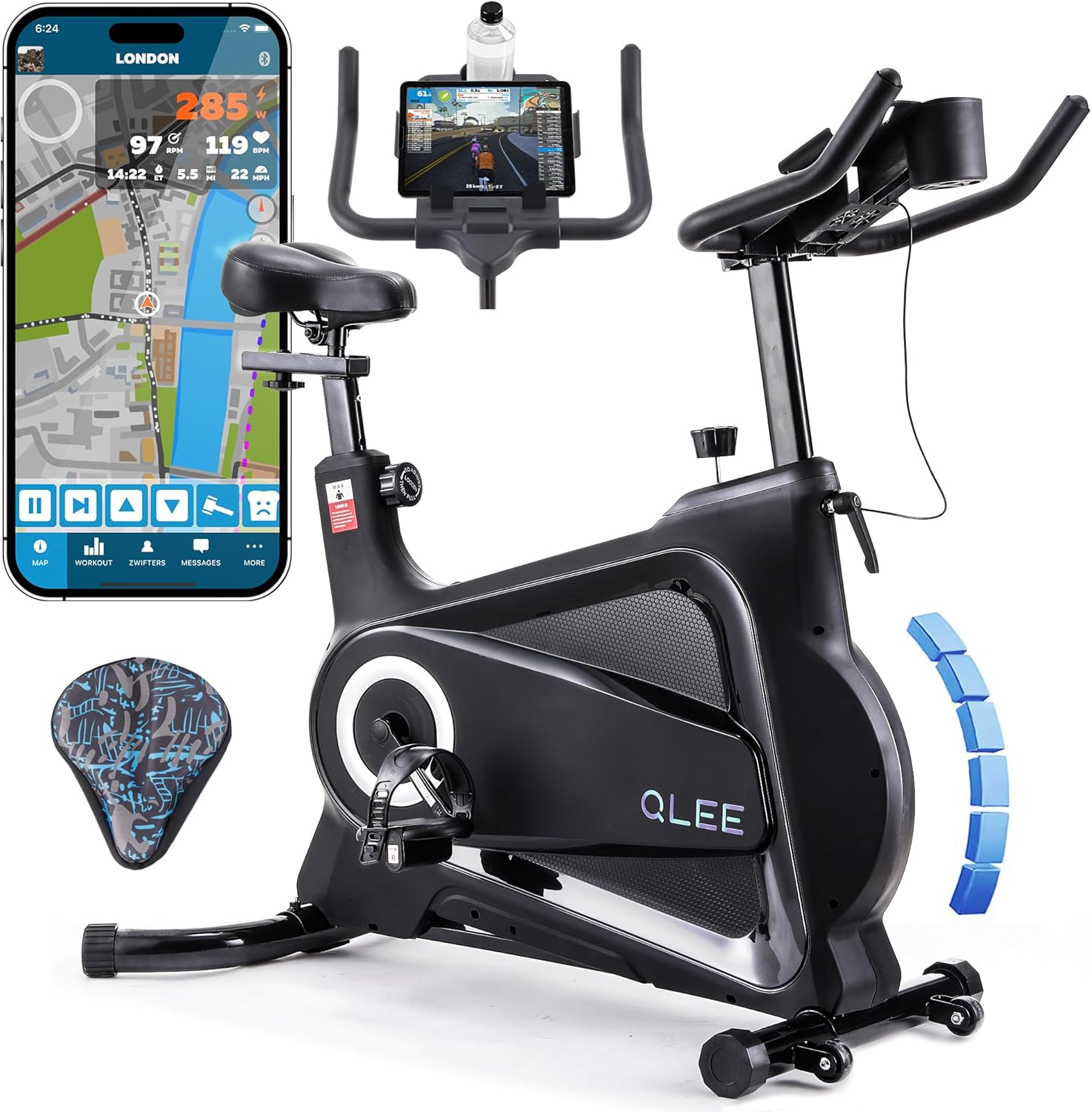 QLEE 第7世代フィットネスバイク 【ZWIFT アプリ連動】 スピンバイク エアロバイク 家庭用 極静音 室内自転車トレーニング 【5年保証】 レーニングバイク ダイエット器具 マグネット式 組み