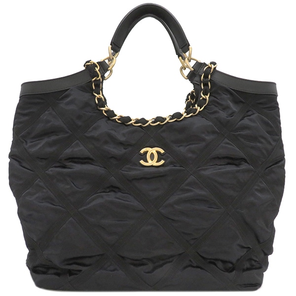 シャネル CHANEL 2WAYバッグ マキシ ショッピング ナイロン レザー グログラン ブラック ゴールド金具 黒 チェーンショルダー AS3152 ランダムシリアル【中古】