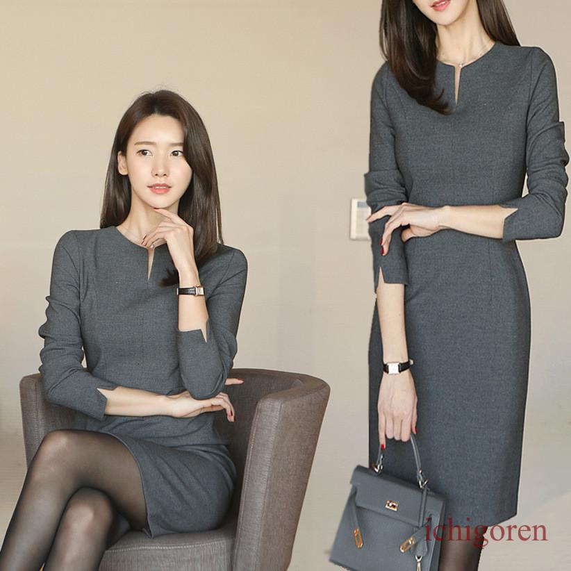 スーツワンピース タイト 膝丈 きれいめ フォーマルスーツ 結婚式 レディース ドレス 二次会 長袖 春秋服 お呼ばれ 通勤OL 新作