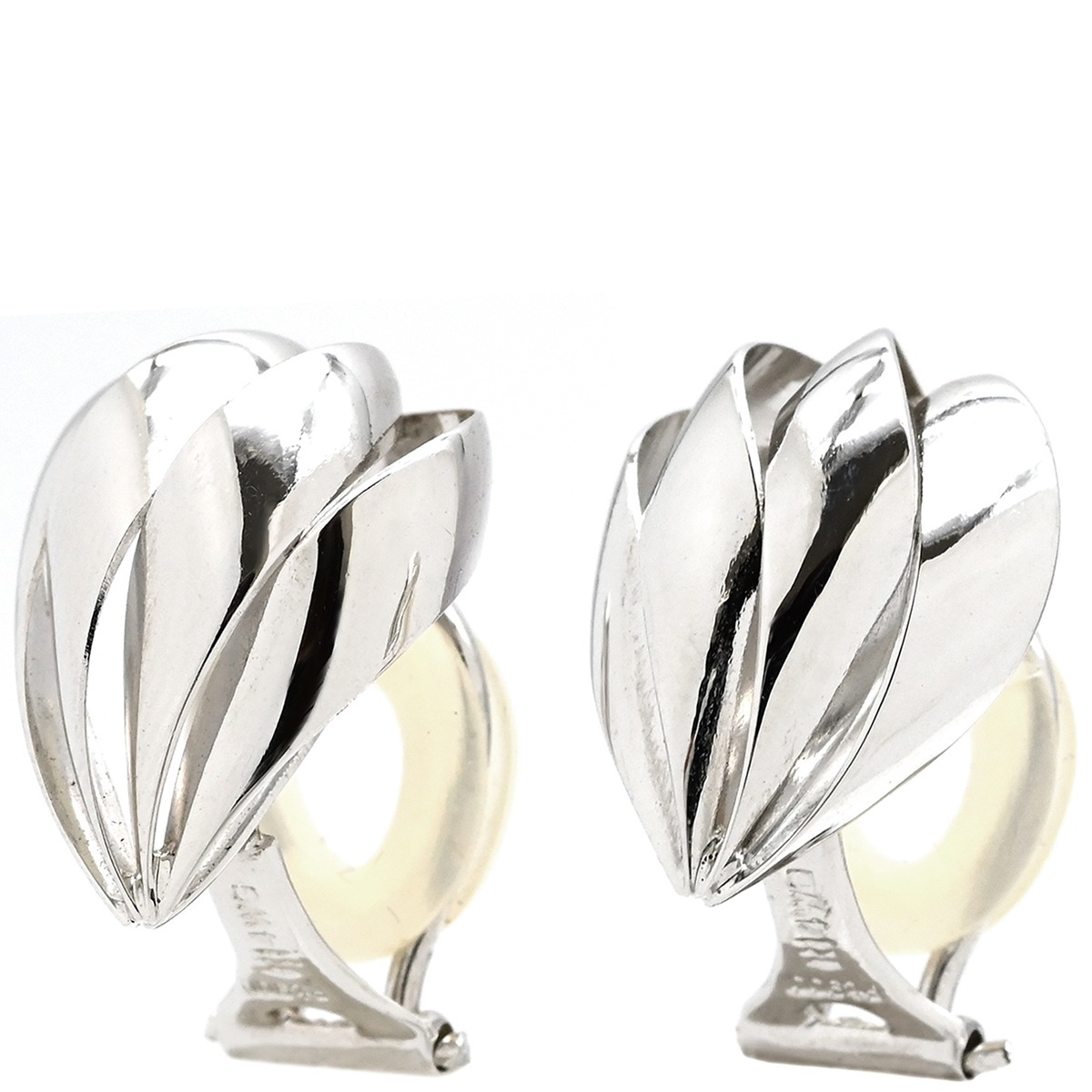 イヤリング K14WG PT900 デザインイヤリング ホワイトゴールドXプラチナシルバー クリップ リーフ 透かし 585 14金 プラチナ 【中古】