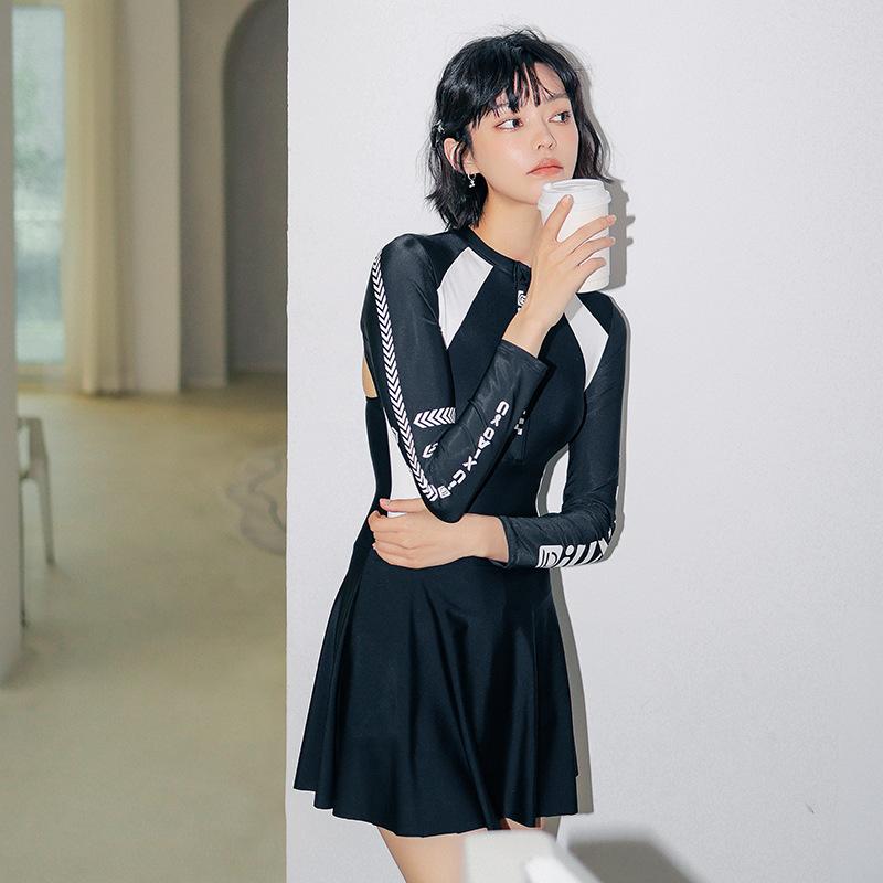 細見え タイト スカート 長袖 水着レディース プール 20代 フィット 可愛い 30代 スポーツ 海 ワンピース 40代 50代 体型カバー 学生 大人 黒