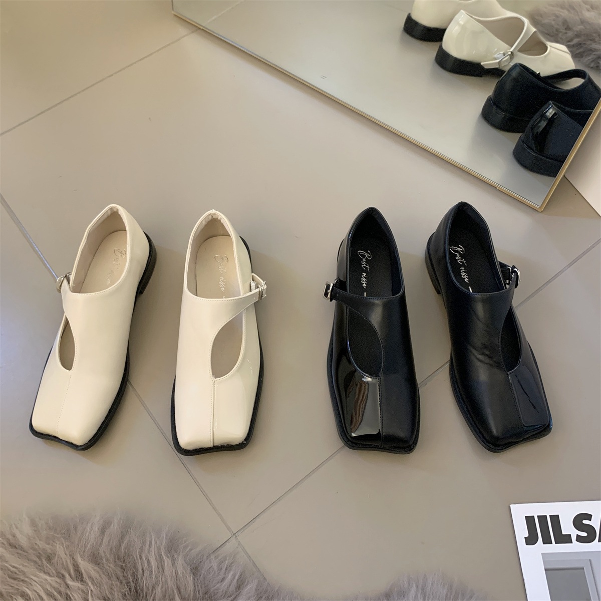 【送料無料】レディース 3カラー スクエアトゥパンプス ストラップシューズ カットアウト