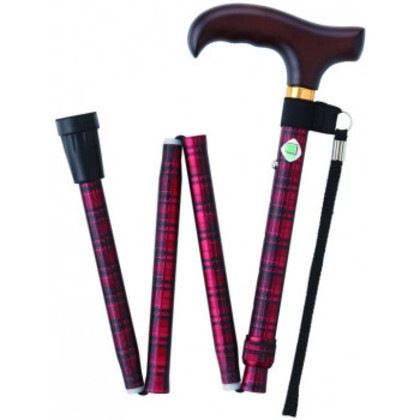 フジホーム ステッキ 杖 ベーシック 折畳S チェックレッド WB3798