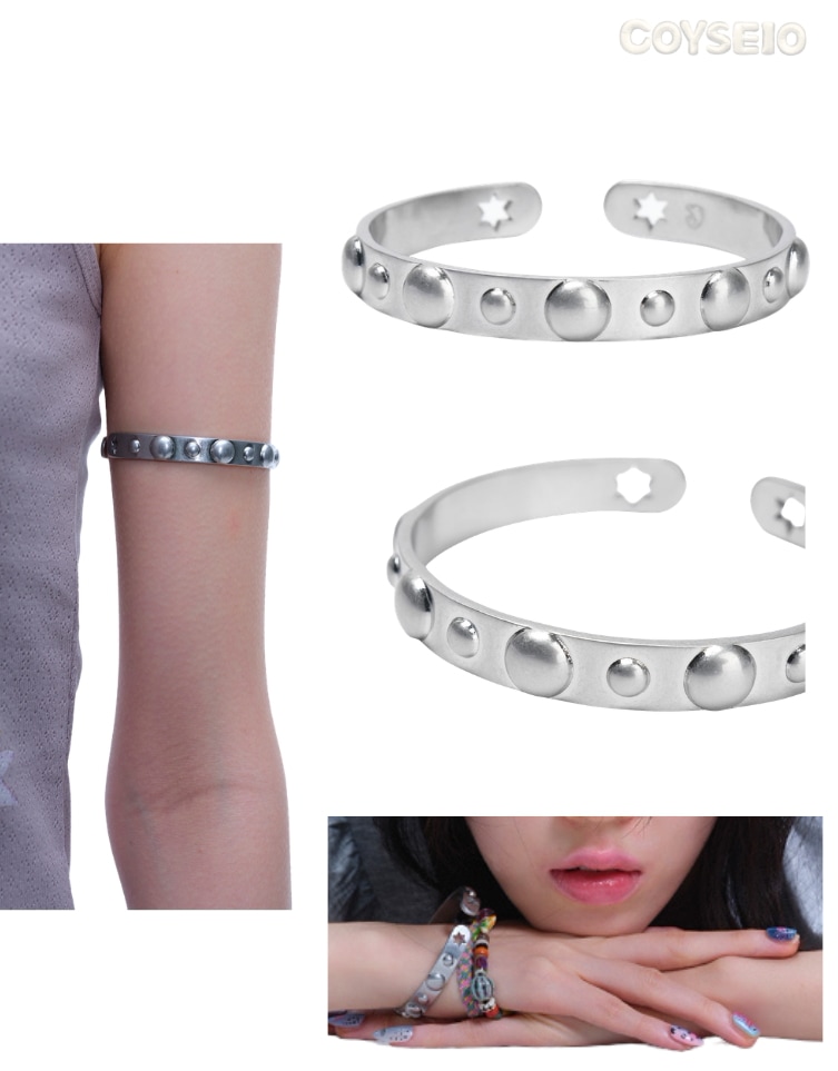 韓国限定 人気 ファッション ユニセックス SNS 流行 アクセサリー ROUNDED STUD BANGLE CHROME