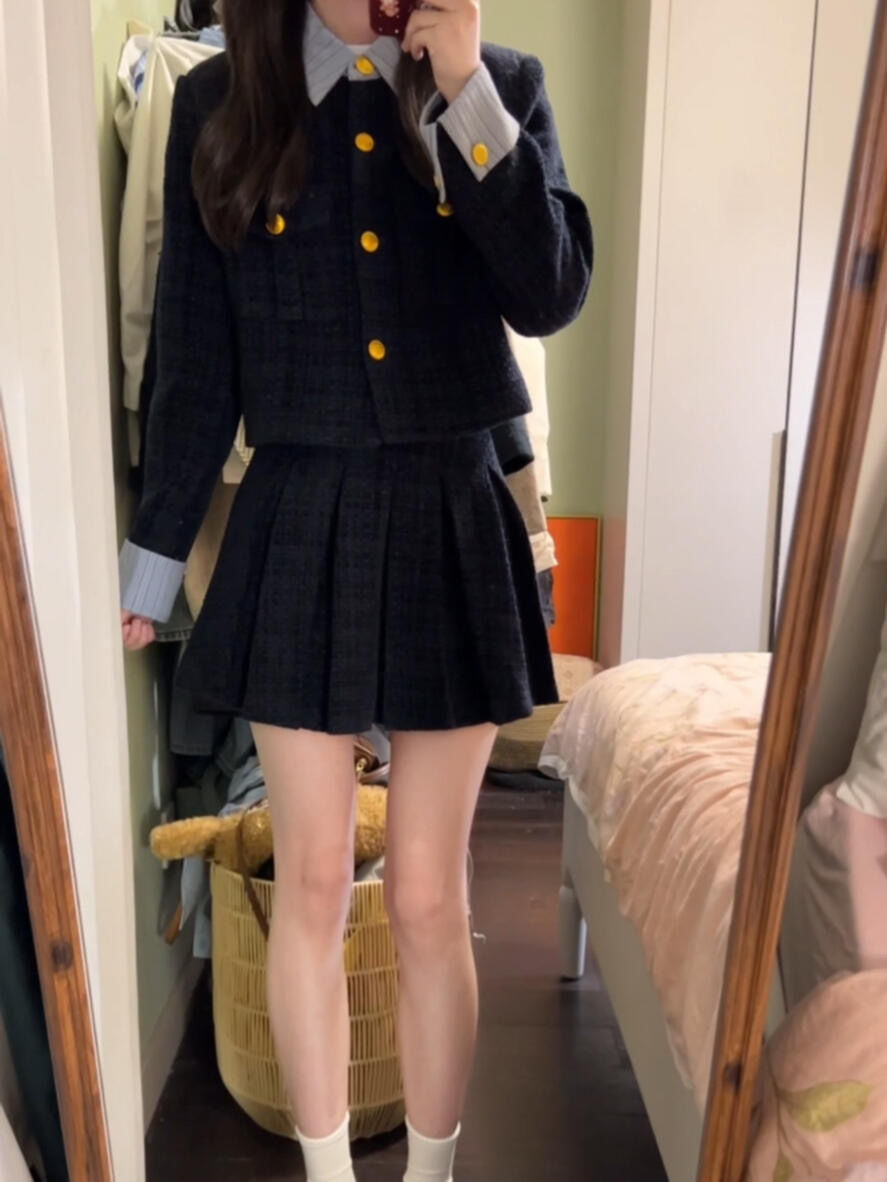 青い小さな香りの風のスーツ 新しいスタイル 韓国版 ファッション 軽い高級感 ジャケット・プリーツスカート・ツーピース 韓国 セットアップ セットアップ スウェット セットアップ ジャージ 4,748円