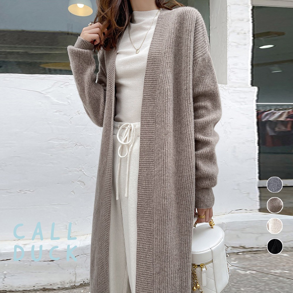 ニットカーディガン 長袖 レディース ロング ドロップショルダー 防寒 羽織 厚手 体型カバー 無地 アウター 秋冬 143952